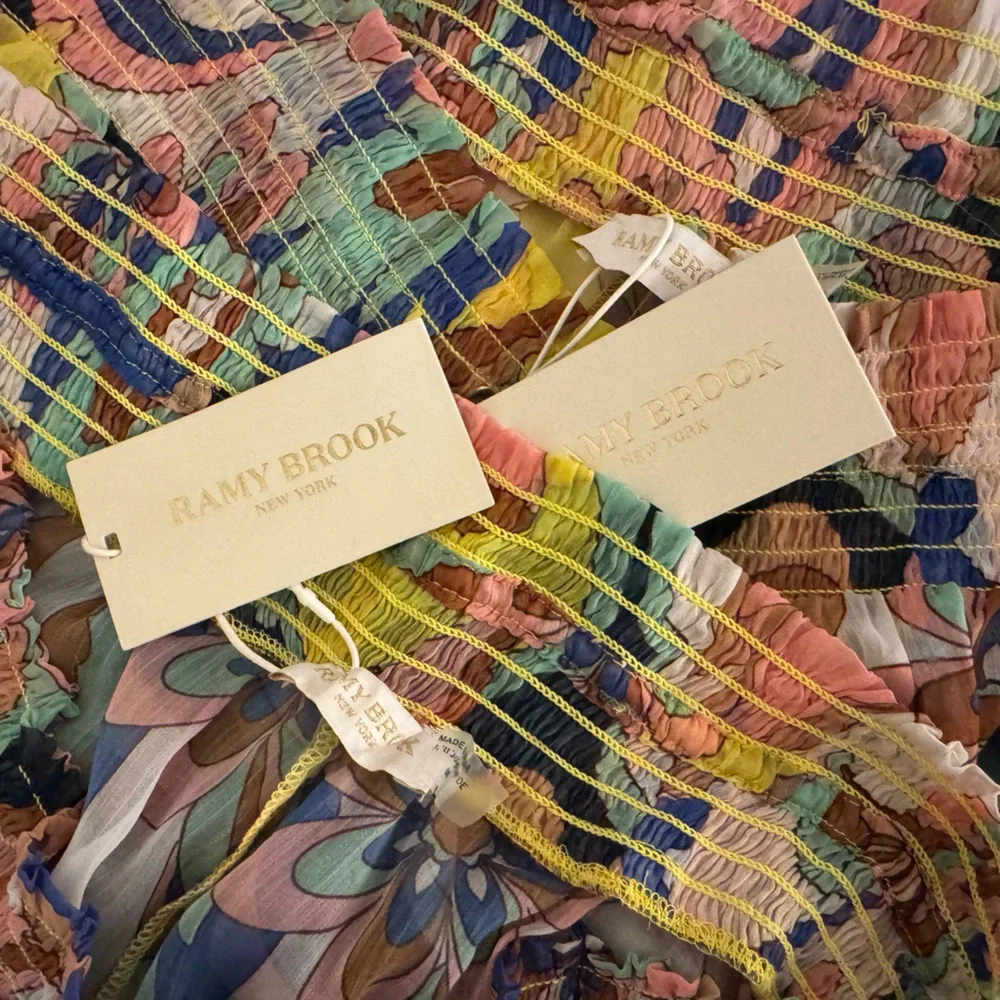 Ramy Brook Floral Sheer Maxi Swim Coverup in Yellow, Pink, Blue - Picture 5 of 5